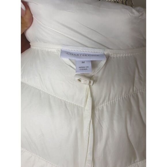 Womens Puffer Coat White M Charter Club Hooded Packable Removable Hood - Picture 7 of 8